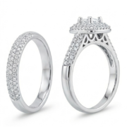 Princess-Cut Zircon Couple Rings – Micro-Pave Full Zircon Engagement & Wedding Ring Set - Image 4