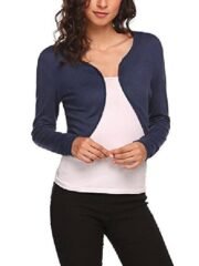 Women Long Sleeve Bolero Shrug Light Knit Cropped Cardigan Open Front Thin Jacket Blouse Top - Image 2