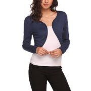 Women Long Sleeve Bolero Shrug Light Knit Cropped Cardigan Open Front Thin Jacket Blouse Top